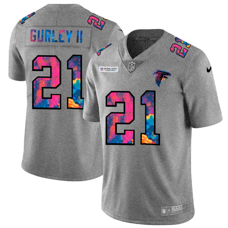NFL Atlanta Falcons 21 Todd Gurley II Men Nike MultiColor 2020 Crucial Catch Jersey Grey